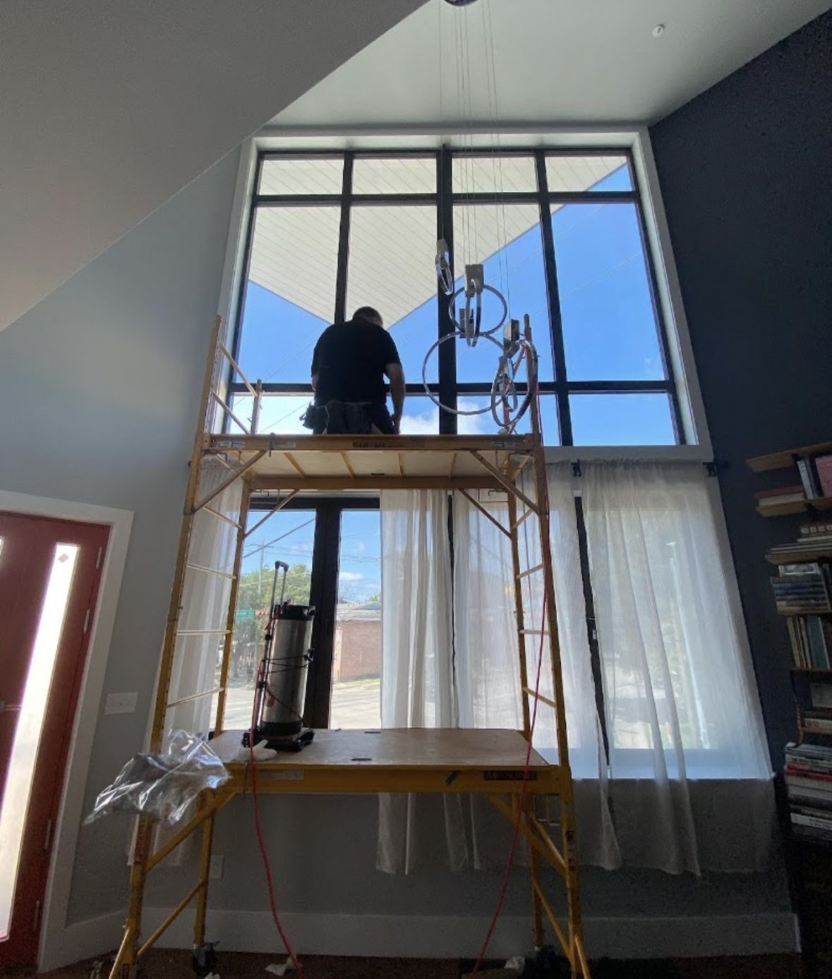 Two-story living room window wall