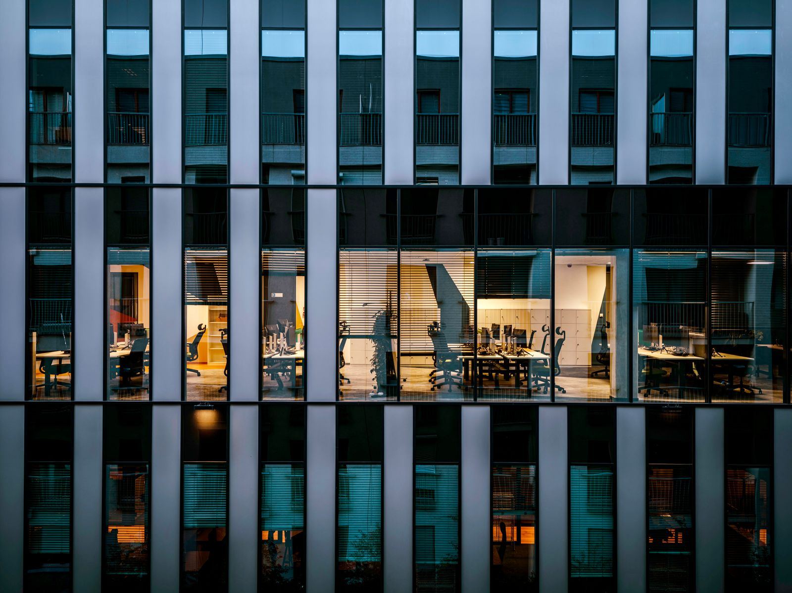 Office building with lit windows at night