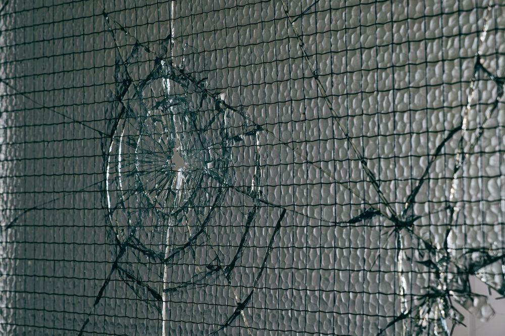 Cracked safety glass held together